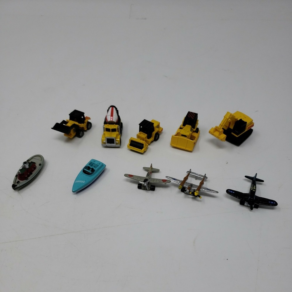 1987 Galoob Micro Machines lot of 10 Construction Vehicles, Boats, and Planes